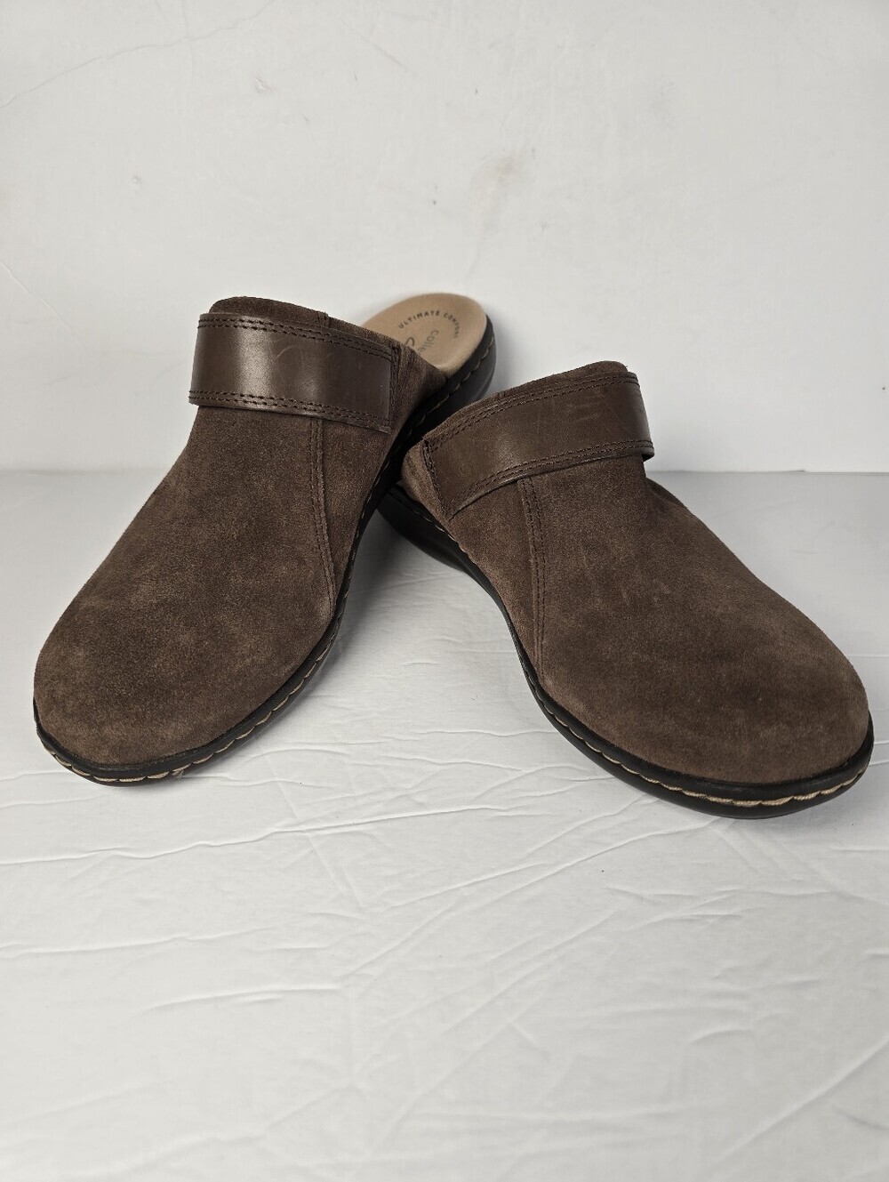 NWOT Clarks Women's Laurieann Strap Dark Brown Suede Slip-On Mules Size 9